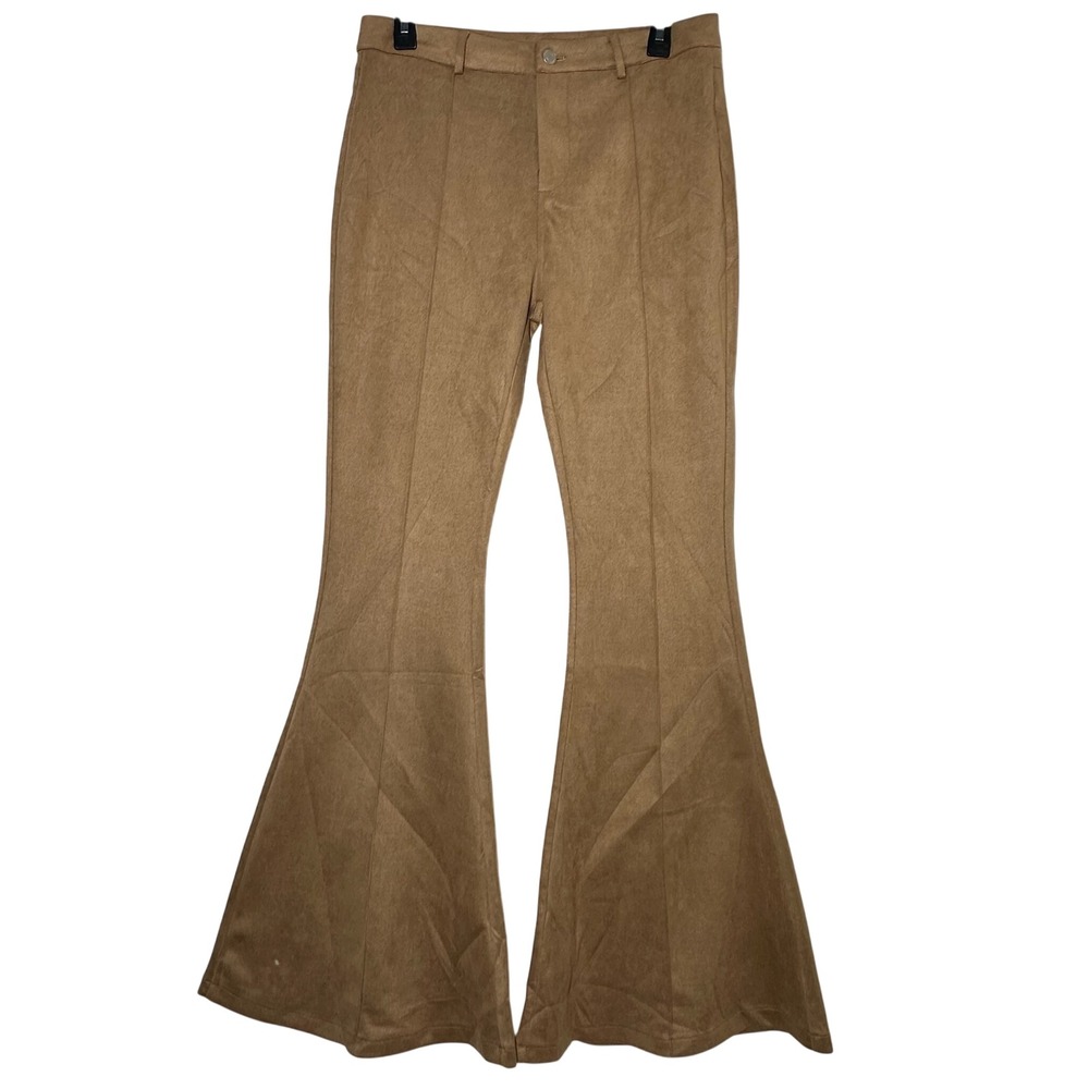 Wisteria Lane Los Angeles Tan Faux Suede Flare Bell Bottom‎ Pants W2403PIA Large